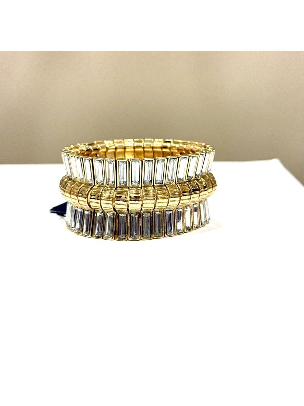 CACHE Golden Baguette Crystal Elastic Bracelet NWT